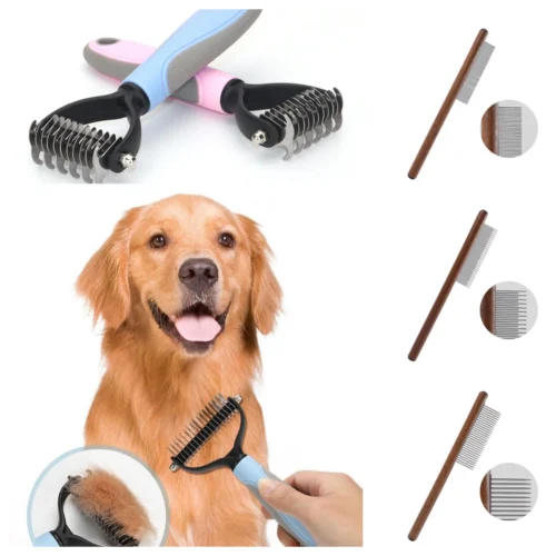 Pettival Doodle Matting Rescue Kit – Pro Dematting Rake + Wooden Detail Comb Bundle