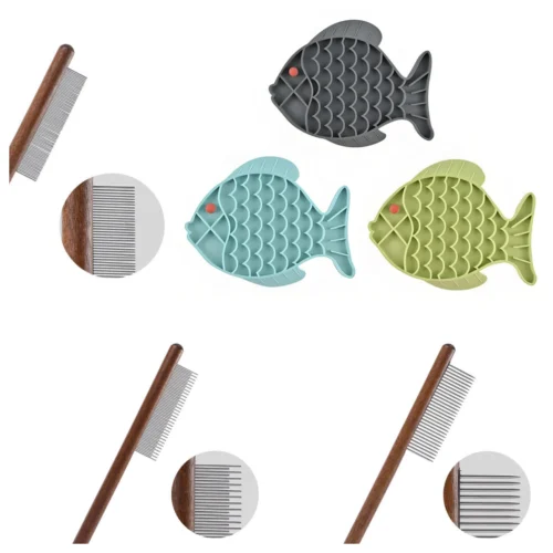 Pettival Calm Grooming Starter Kit for Doodles – Fish Lick Mat + Wooden Comb Bundle (Free US Shipping)